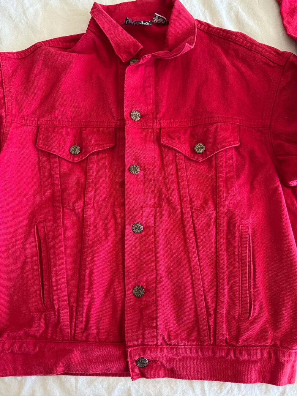 Red Women's Jean Jacket Pockets button up front - Picture 3 of 14